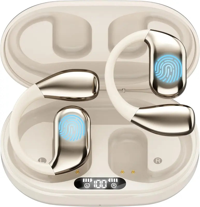 Holiday Stock-Up Gift Deal – Open-Ear Bluetooth 5.4 Wireless Headphones with LED Display, 60H Playtime, Clear