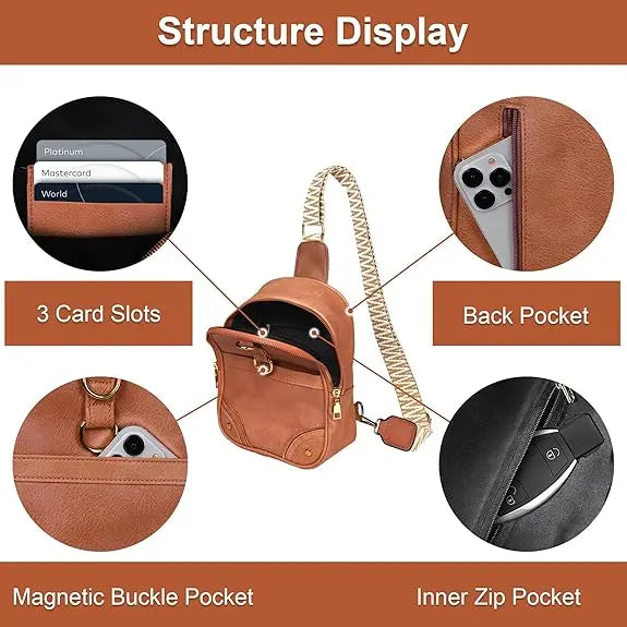 Lefame Women’s Leather Sling Bag – Lightweight Crossbody Fanny Pack with Anti-Theft Pocket and Card