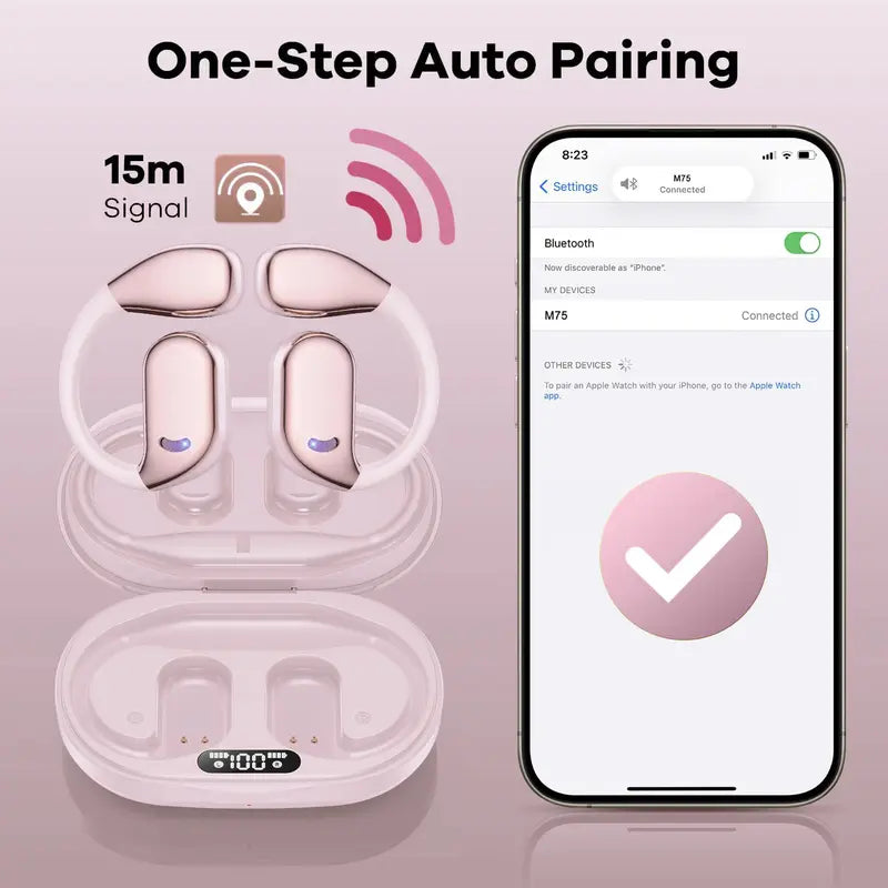 Holiday Stock-Up Gift Deal – Open-Ear Bluetooth 5.4 Wireless Headphones with LED Display, 60H Playtime, Clear